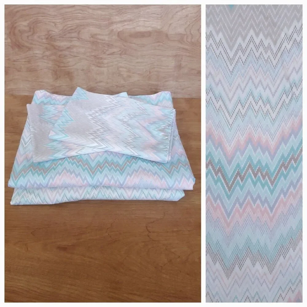 Vintage Martex Full Double Percale Sheet Set Complete 4 Piece Flamestitch Pastel